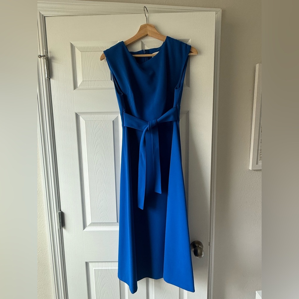 Calvin Klein Elegant Sleeveless Royal Blue Belted Midi Dress A line size 4